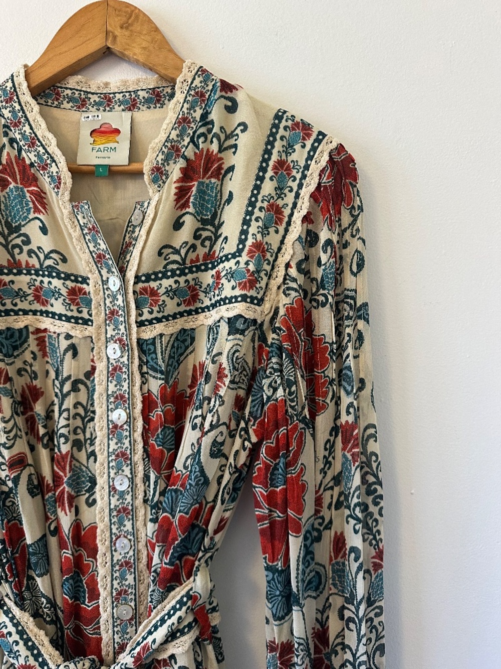 Farm Rio Francesca Long Sleeve Button Front Mini Dress | Size Large - Picture 8 of 12